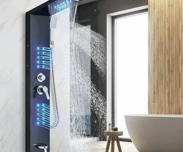 Colonne de douche noire LED relevable pour salle de bains