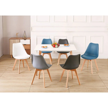 Lot de 6 chaises - Mix couleurs - blanc , gris , bleu canard x2 , noir x2 - Scandinave - Pieds bois