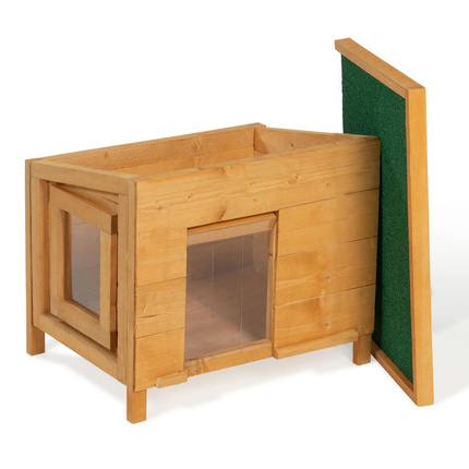 Maison pour chat niche en bois avec porte basculante à lamelles